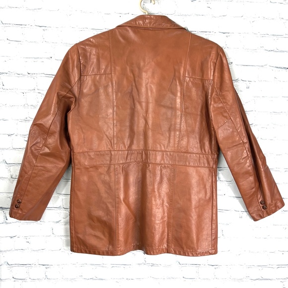 🚫🚫🚫SOLD! VINTAGE |•Tobacco Color Retro Leather Jacket•| - Picture 2 of 12